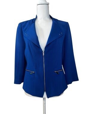 Royal Blue Zip-Front Blue Jacket with Three-Quarter Sleeves Peter Nygard, size 8